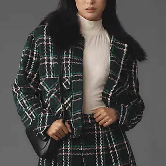 Anthropologie Maeve Plaid Crop Faux-Fur
Collar Coat Medium NWT - Picture 1 of 12